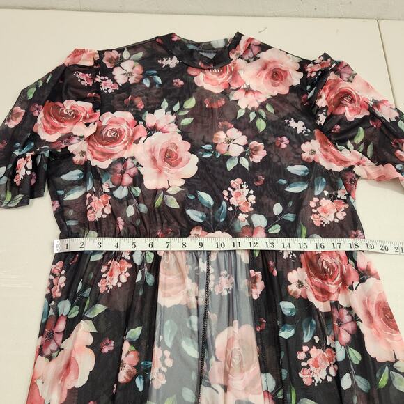 Shein Clasi Sheer Floral Mesh Hi-Lo Longline Top Size 3X - Picture 7 of 9